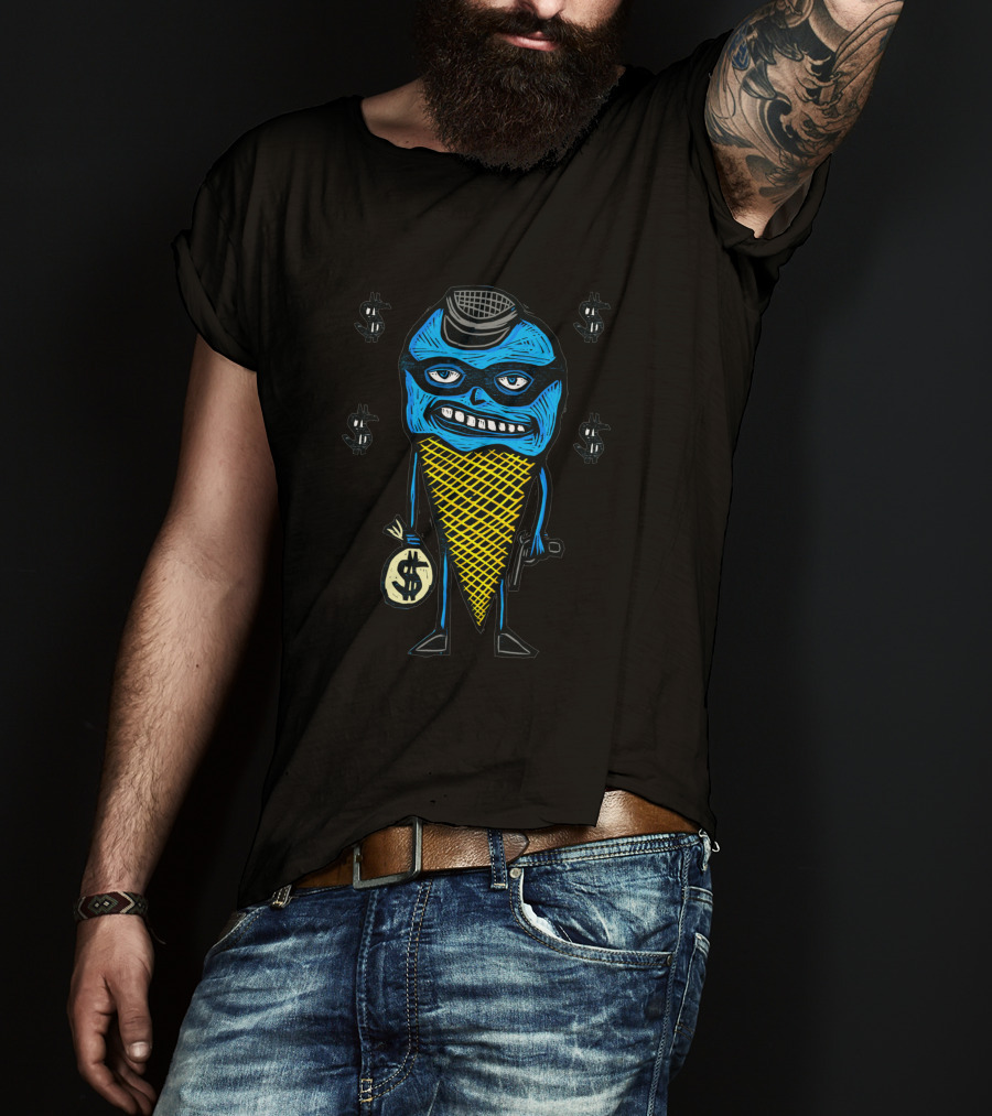 Bank Robber Cone 43391 Ice Cream Criminal Holding Money Bag With Dollar Signs T-Shirt