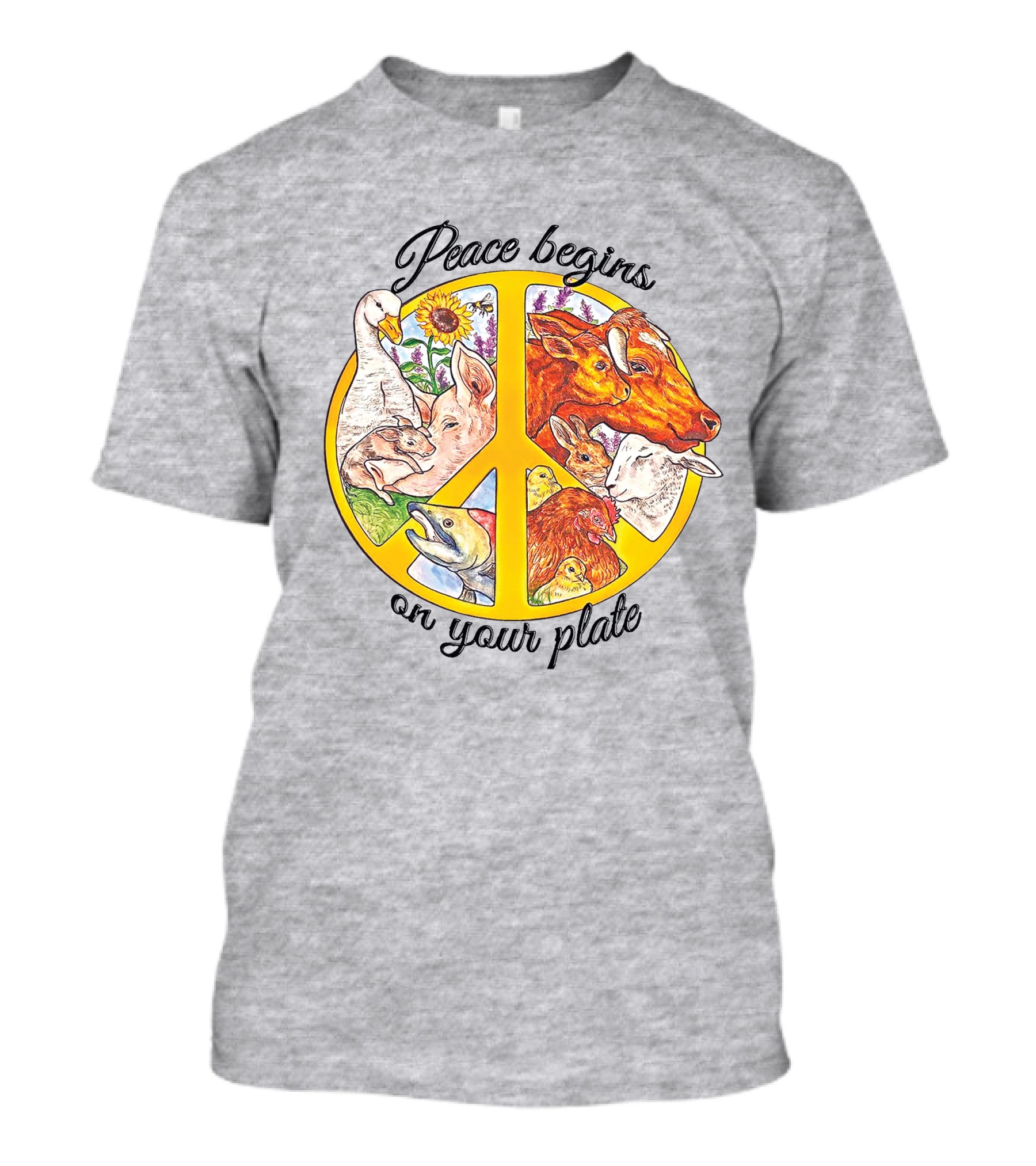 Peace Begins On Your Plate Animal Harmony Peace Sign T-Shirt