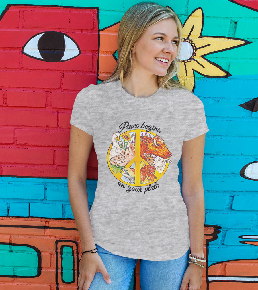 Peace Begins On Your Plate Animal Harmony Peace Sign T-Shirt