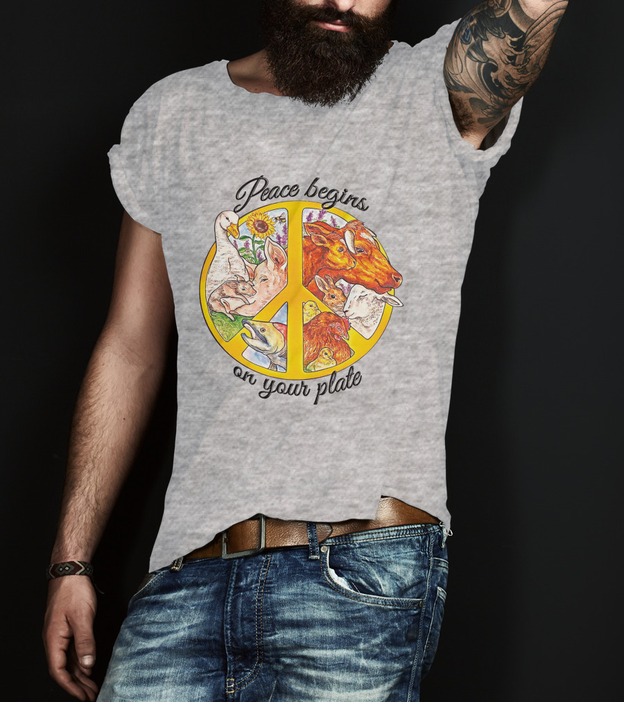 Peace Begins On Your Plate Animal Harmony Peace Sign T-Shirt