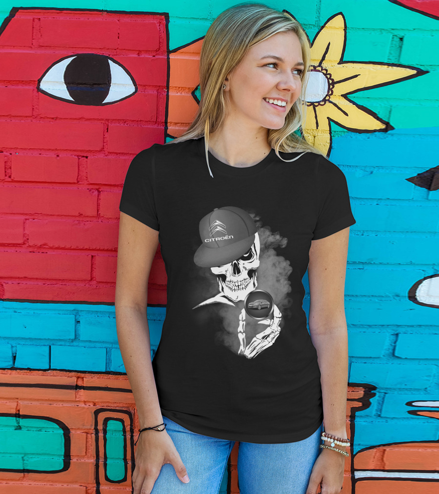 Citroen C Elysee Skull With Hat And Car Image In Smoke T-Shirt