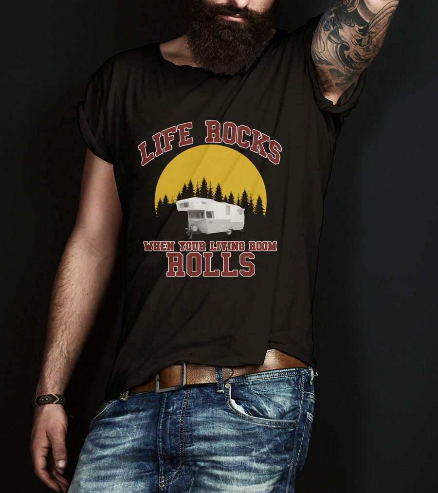 Life Rocks When Your Living Room Rolls Vintage Camper Retro Sunset T-Shirt