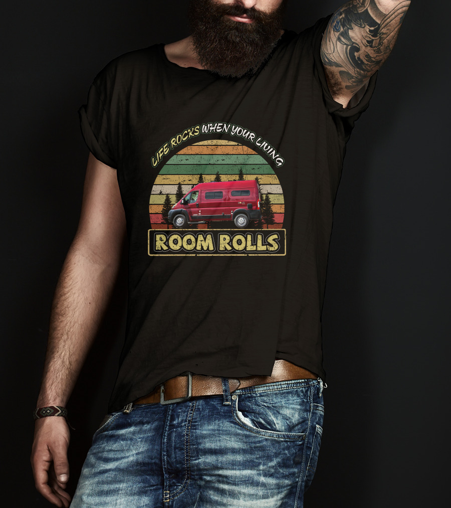 LIFE ROCKS WHEN YOUR LIVING ROOM ROLLS Retro Van Circle T-Shirt