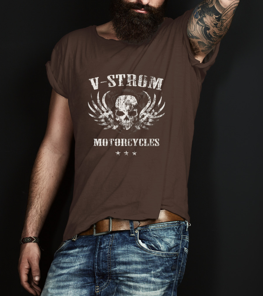 V-Strom Motorcycles Skull Wings Stars T-Shirt