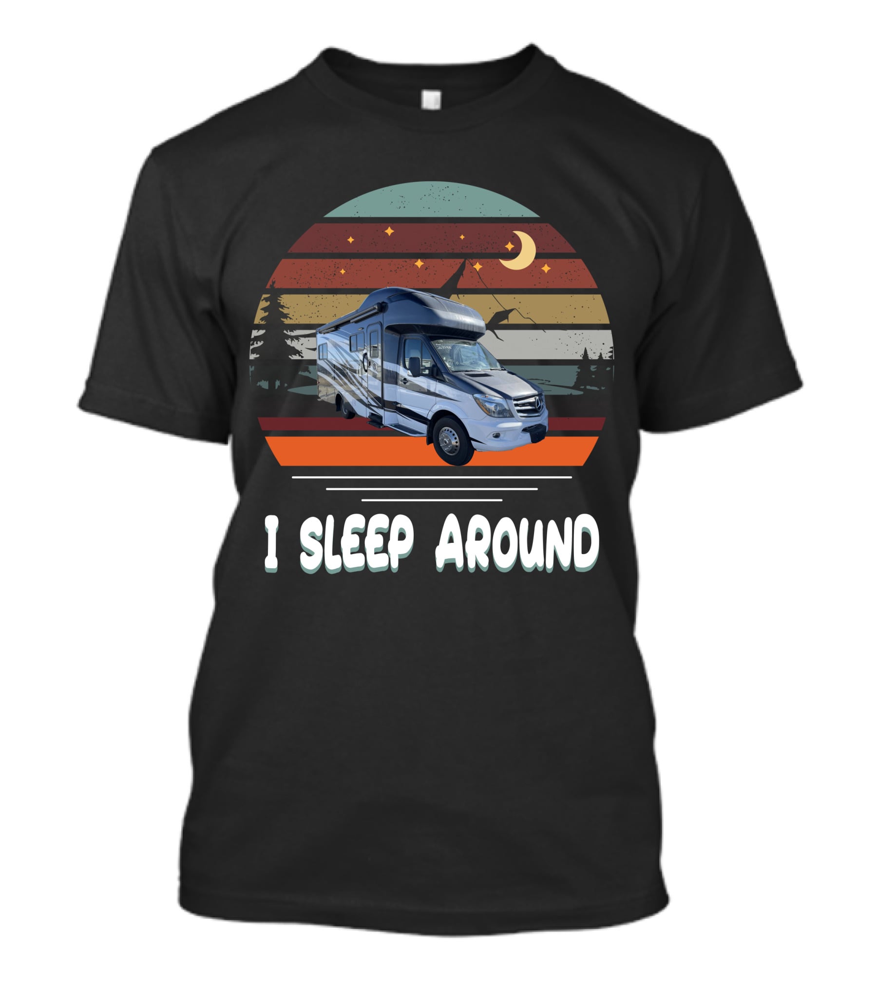 I Sleep Around Tiffin Wayfarer Retro RV Camping Moon Stars T-Shirt