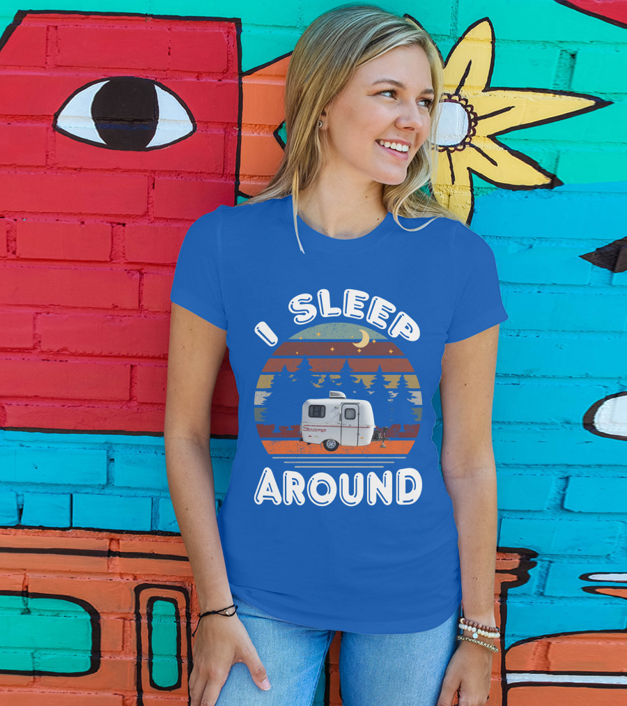 I Sleep Around Scamp Travel Trailers Night Trees Moon Stars T-Shirt