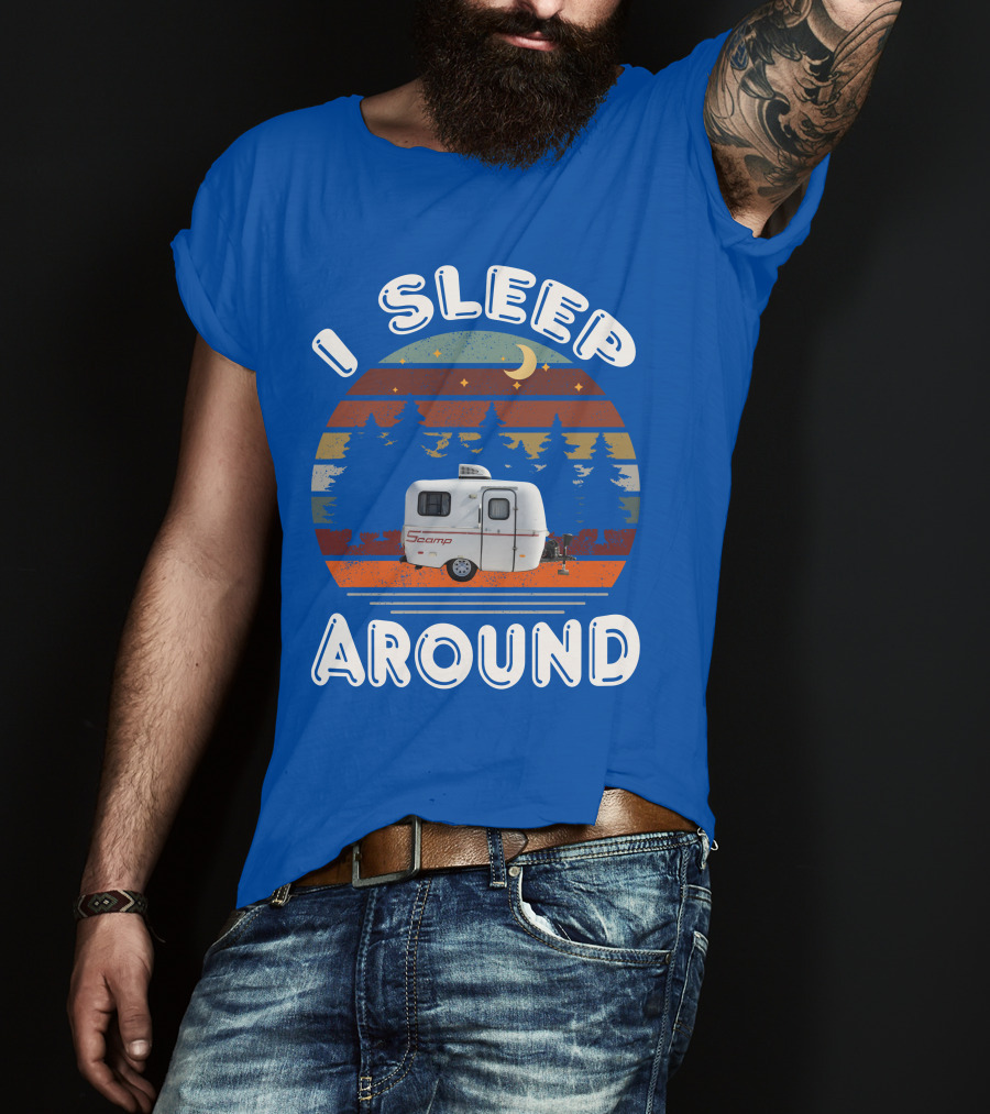 I Sleep Around Scamp Travel Trailers Night Trees Moon Stars T-Shirt