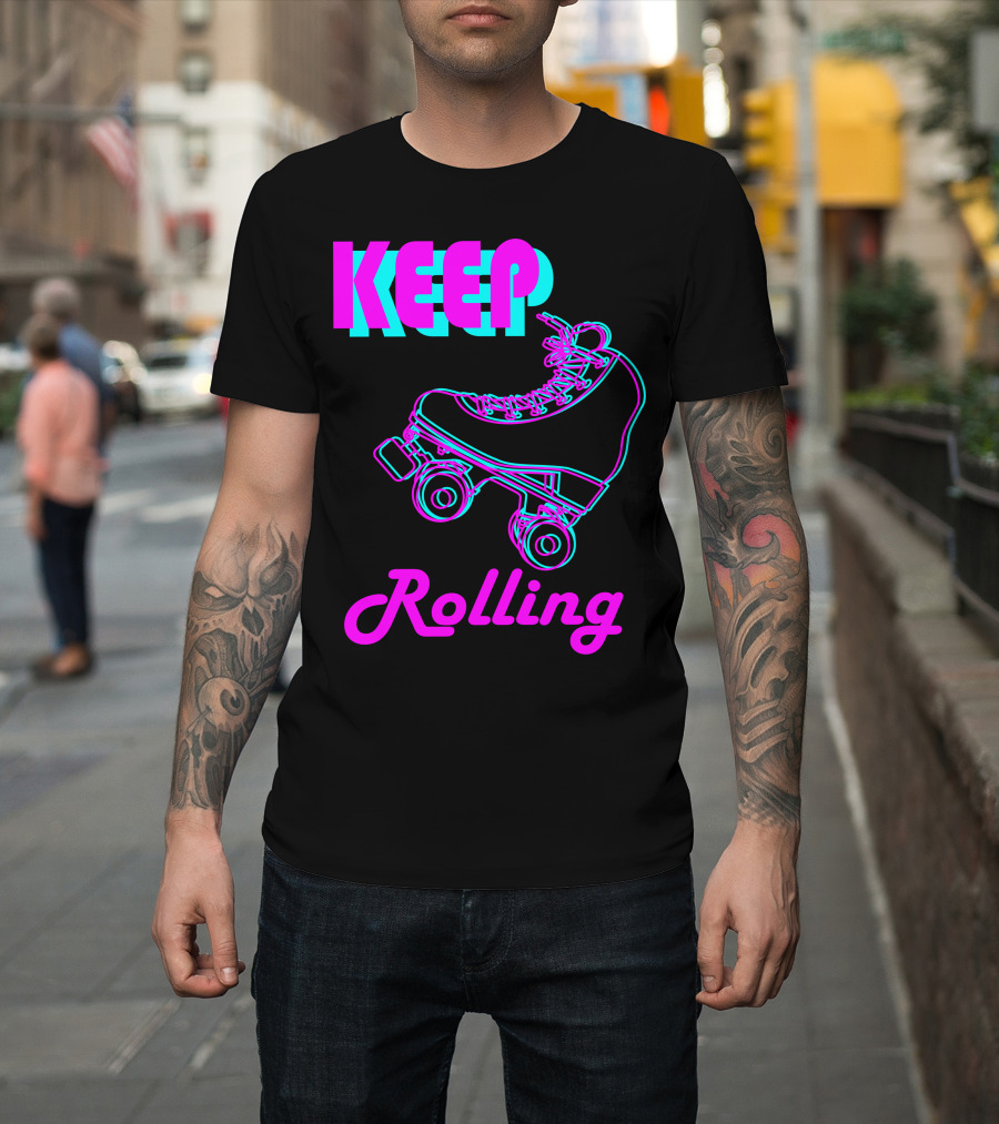 Keep Rolling Neon 80s Roller Skate T-Shirt