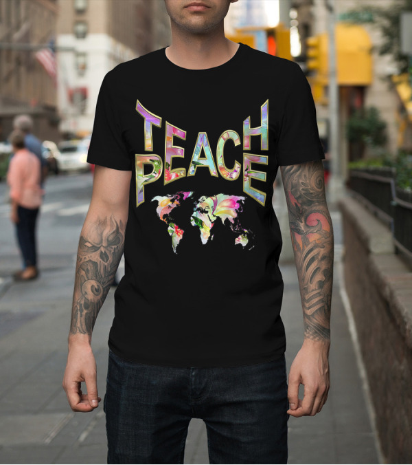 Shirt: TEACH PEACE Movement World Map Floral T-Shirt TEACH PEACE Movement World Map Floral T-Shirt