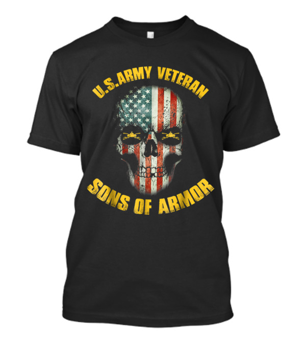 U.S. Army Veteran Sons Of Armor American Flag Skull T-Shirt