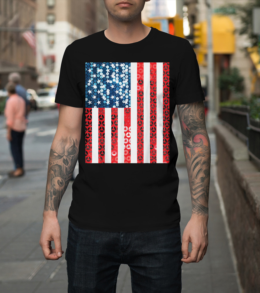 Vertical American Flag USA Peace Symbol Pattern Murica Merica T-Shirt