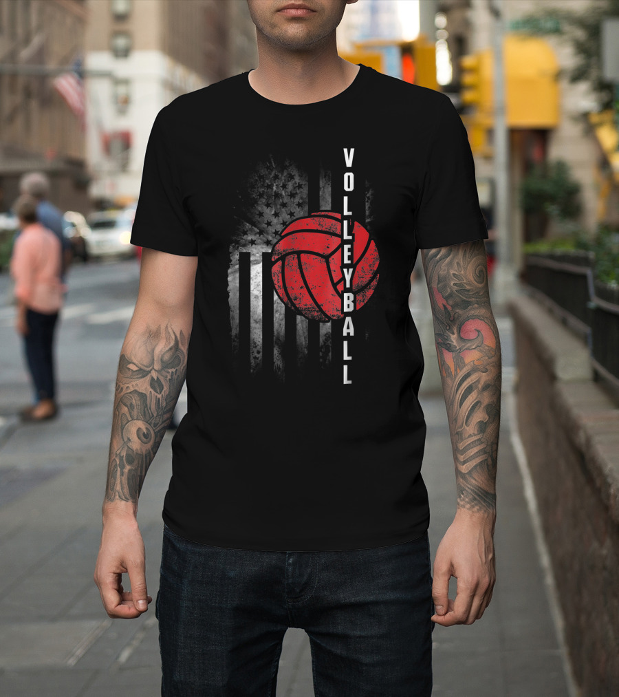 Volleyball American Flag Red Grunge T-Shirt