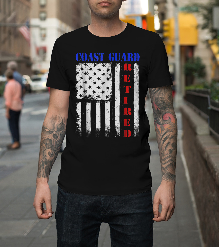 Coast Guard Retired American Flag Vintage T-Shirt