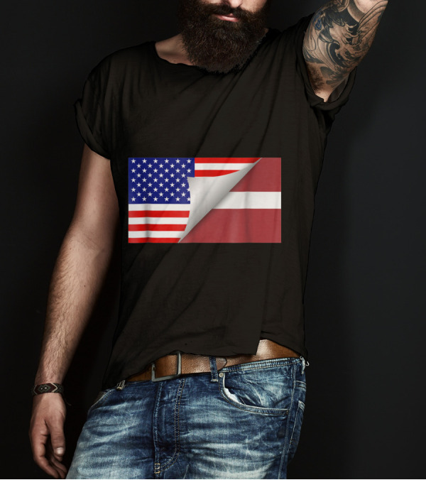 Latvian American Flag Peel Half Latvian Half American T-Shirt