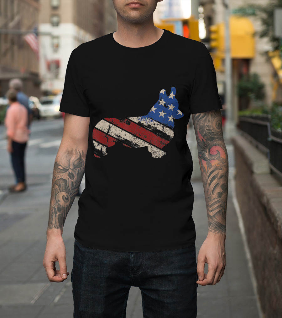 Vintage USA Welsh Corgi American Flag Patriotic T-Shirt