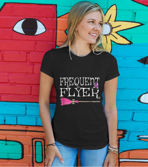 Frequent Flyer Witch Broomstick And Hat Halloween T-Shirt