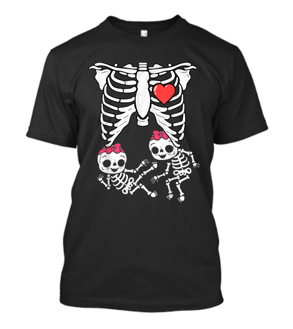 Skeleton X Ray Pregnant With Twins Heart And Bows T-Shirt