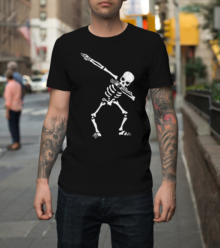 Dabbing Skeleton Funny Halloween Lazy Scary Costume T-Shirt
