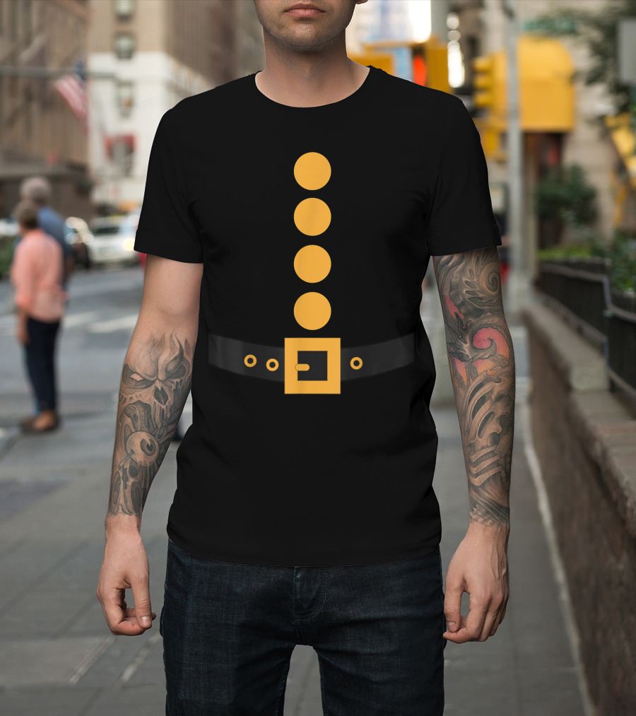Navy Halloween Dwarf Costume Yellow Belt Buckle Buttons T-Shirt