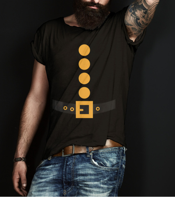 Navy Halloween Dwarf Costume Yellow Belt Buckle Buttons T-Shirt