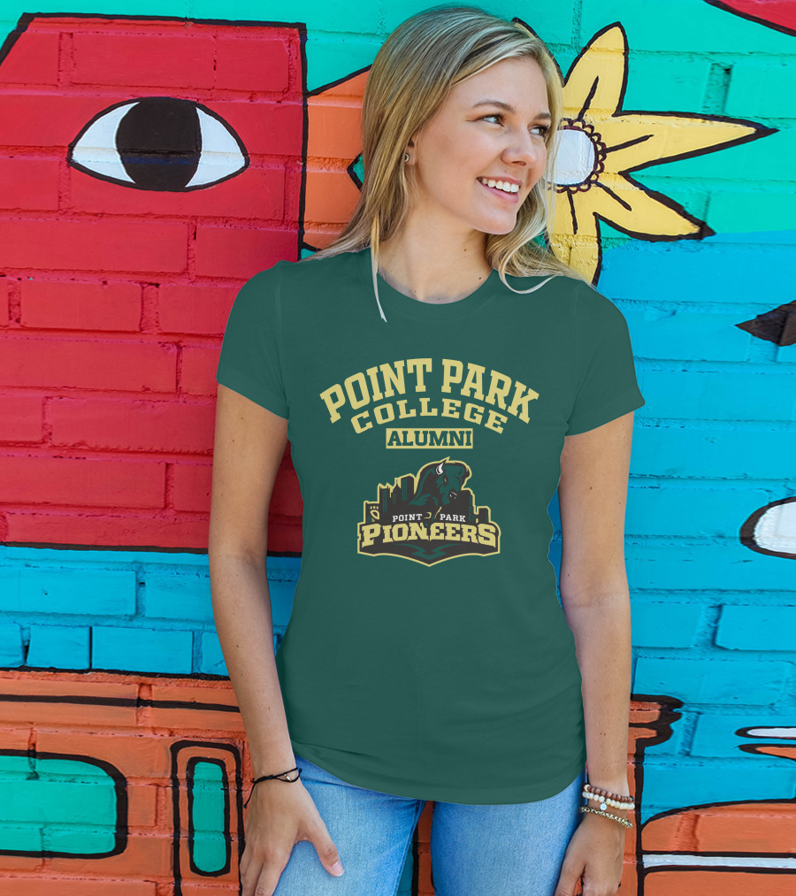 Point Park College Alumni Pioneers Logo Buffalo Skyline T-Shirt