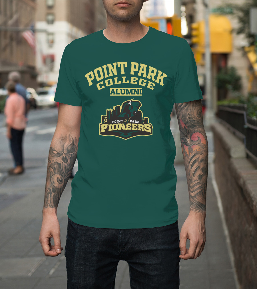 Point Park College Alumni Pioneers Logo Buffalo Skyline T-Shirt