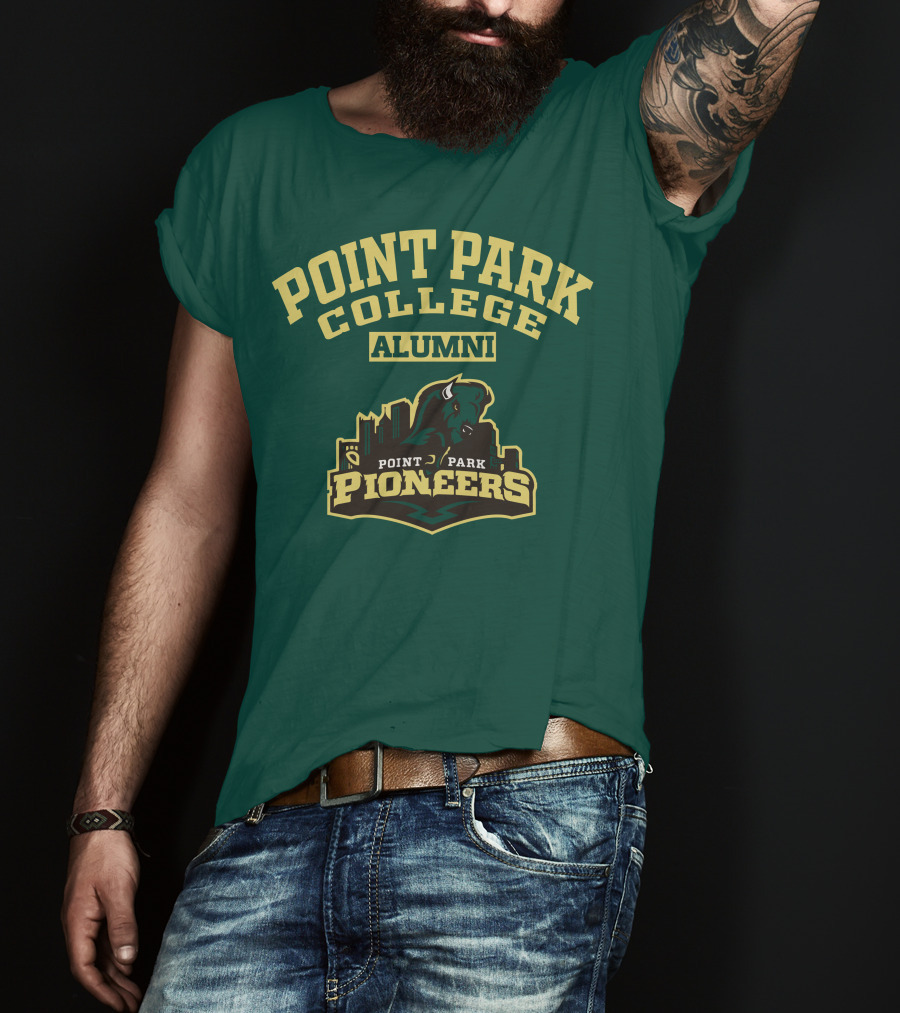 Point Park College Alumni Pioneers Logo Buffalo Skyline T-Shirt