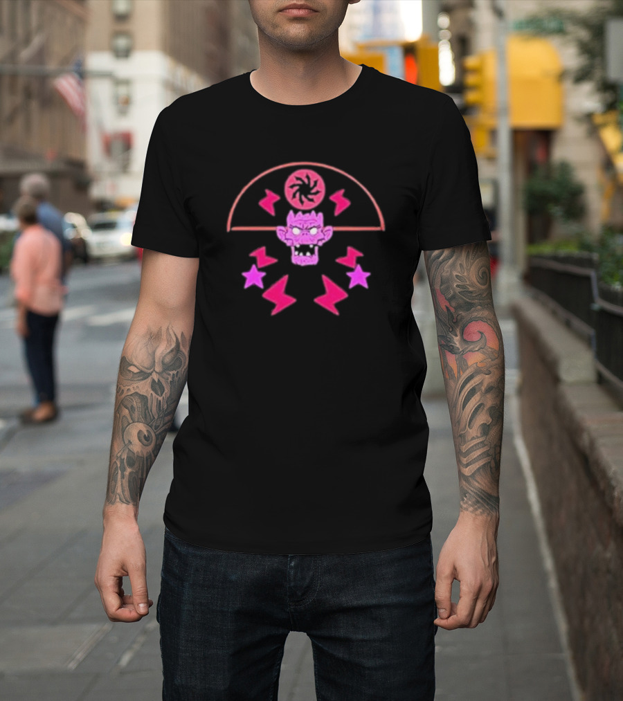 Gorillaz Merch Pink Cult Symbol Stars Lightning T-Shirt
