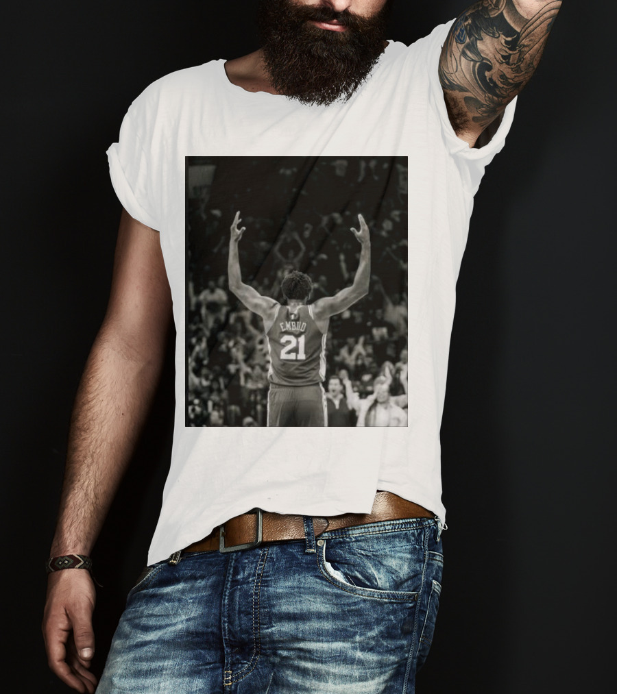 Joel Troel Embiid 21 Basketball Celebration Back View T-Shirt