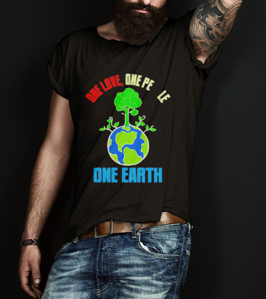 One Love One People One Earth Green Tree Globe Earth Day T-Shirt