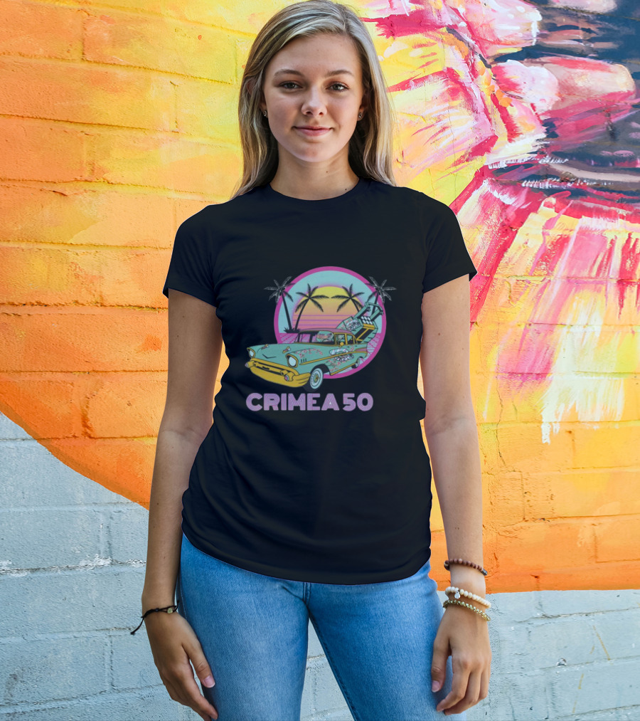 CRIMEA 50 NAFO HIMARS Vintage Sunset Car Scene T-Shirt