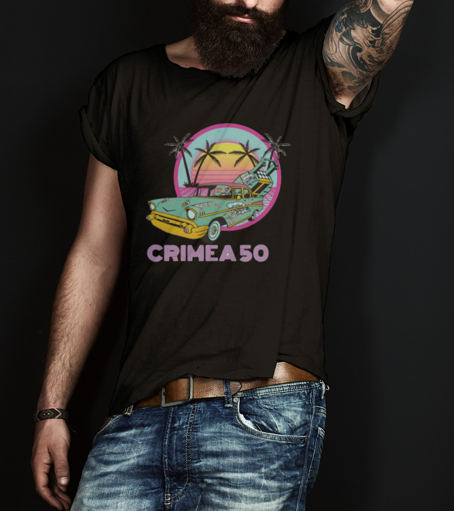 CRIMEA 50 NAFO HIMARS Vintage Sunset Car Scene T-Shirt