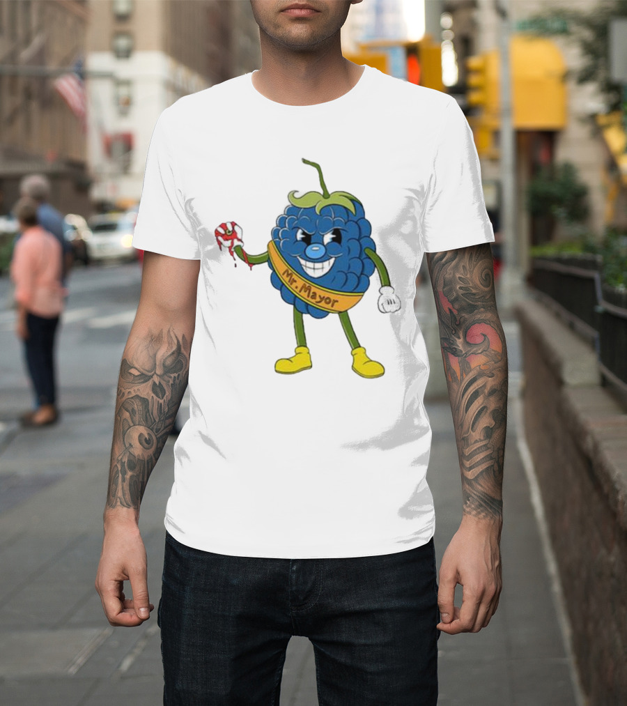 Blueberry Mr Mayor Holding Bleeding Hand Cartoon Character T-Shirt