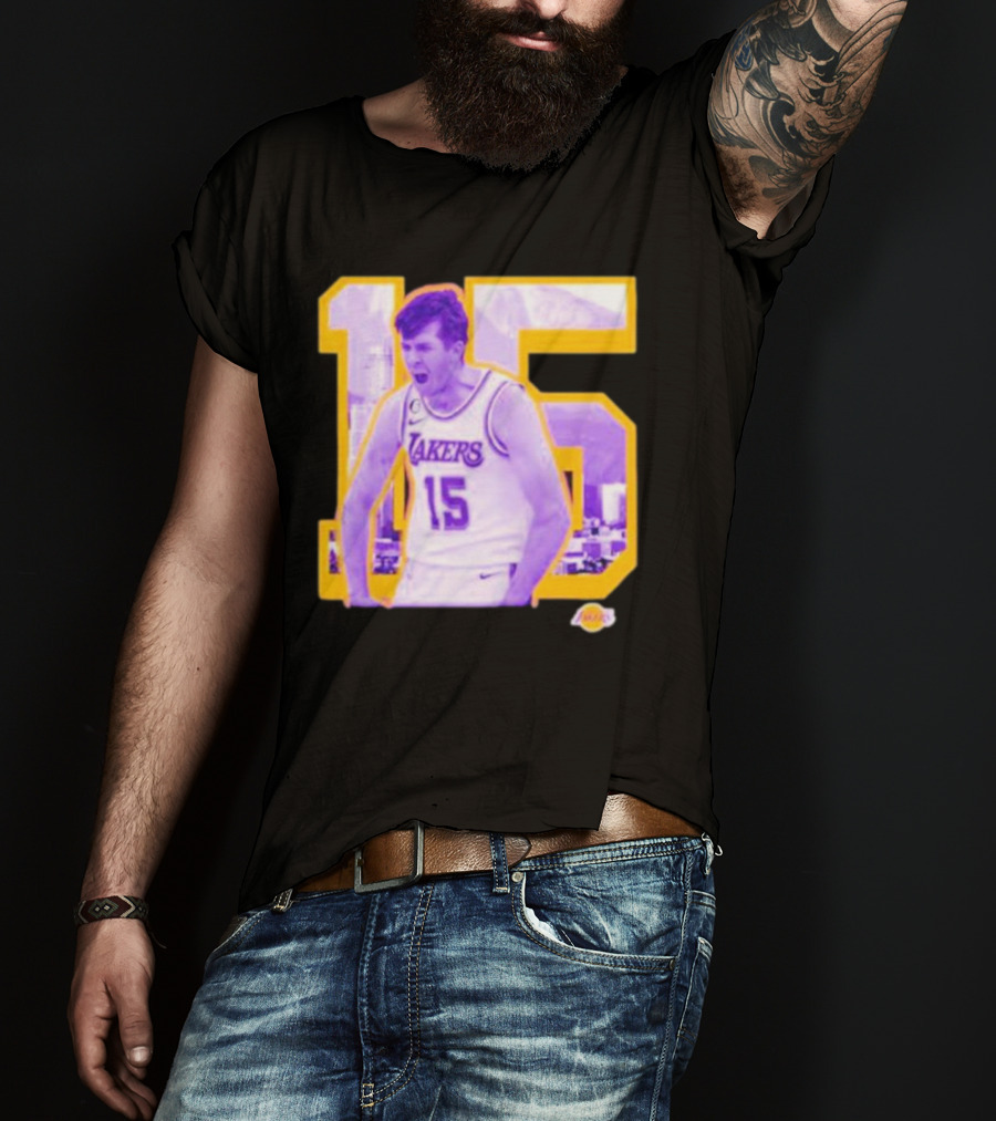 Los Angeles Lakers Austin Reaves 15 Skyline Background T-Shirt
