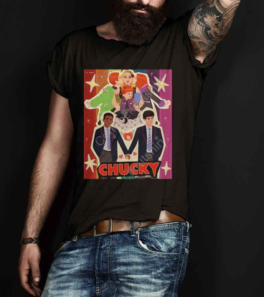 Chucky Pride Rainbow Characters Holding Hands Nbcu T-Shirt