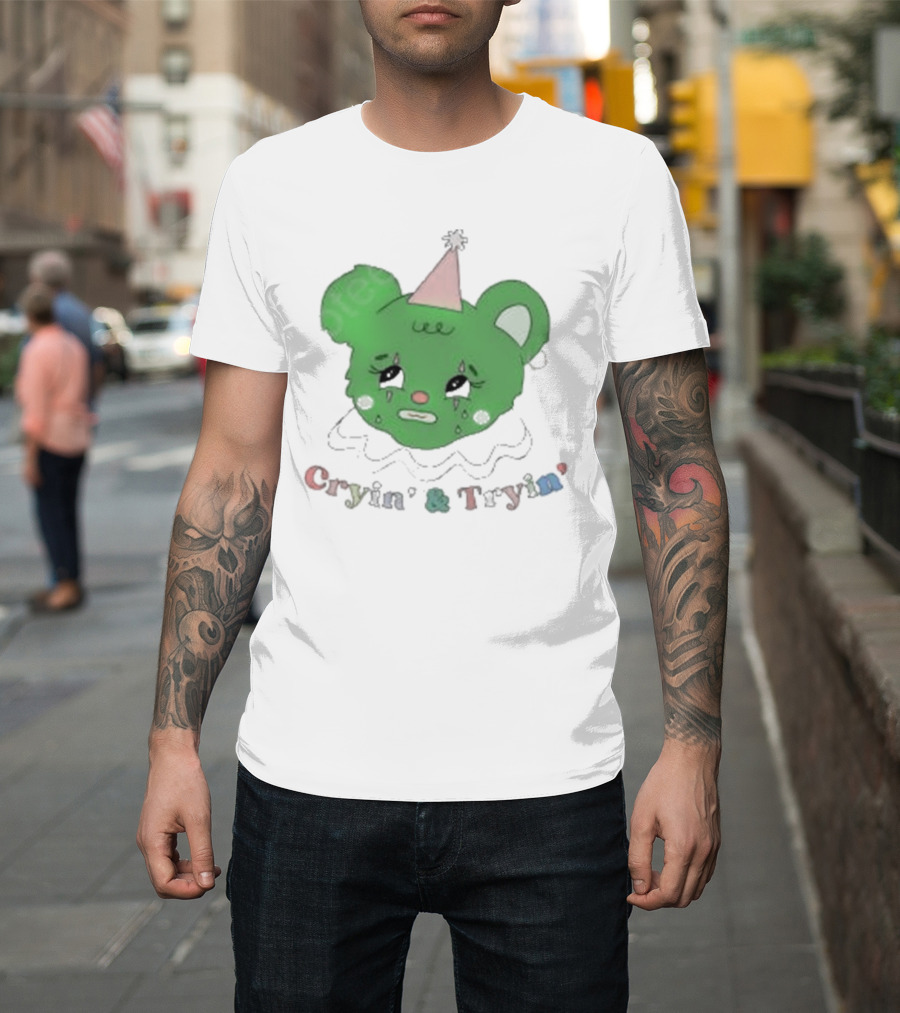 Smilecult Merch Cryin’ and Tryin’ Sad Bear with Party Hat T-Shirt