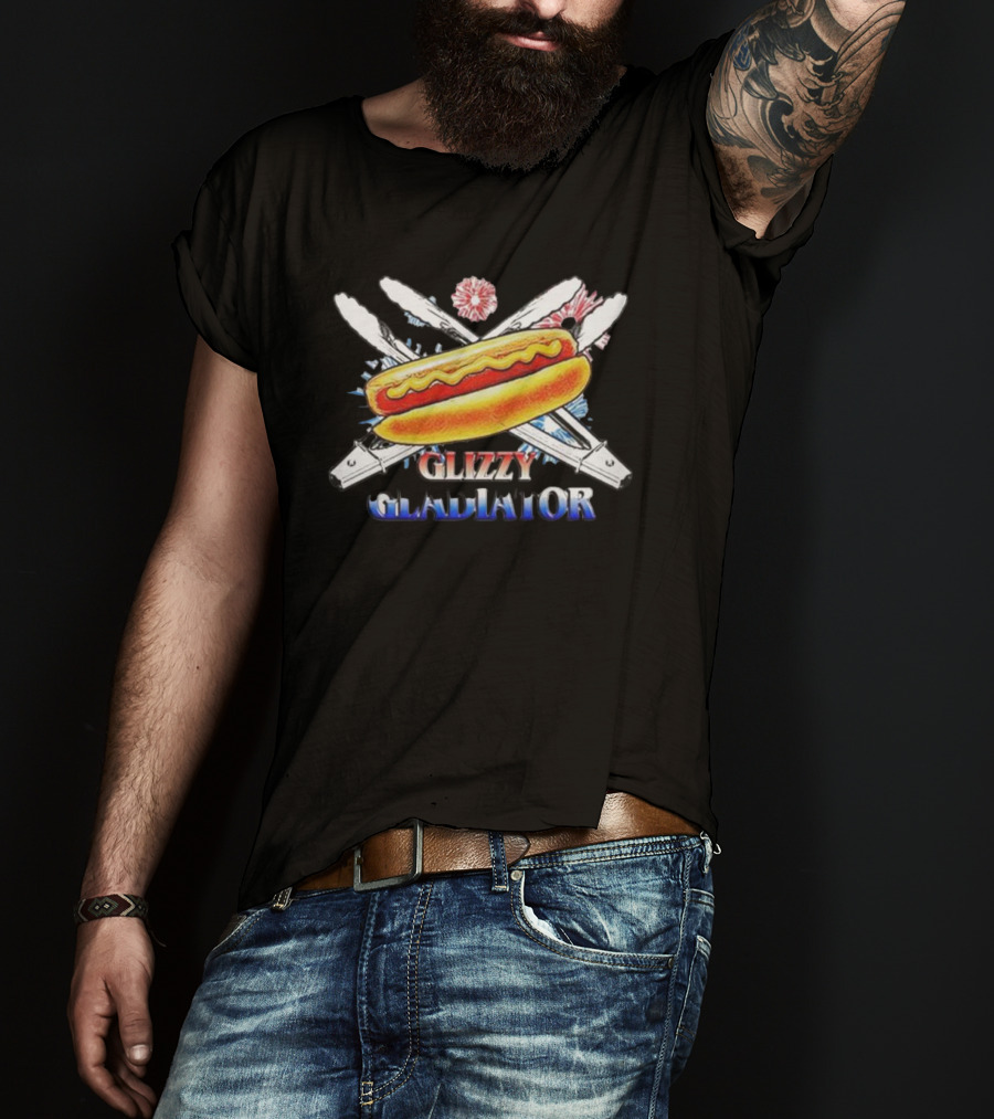 Glizzy Gladiator Hotdog Crossed Swords USA T-Shirt
