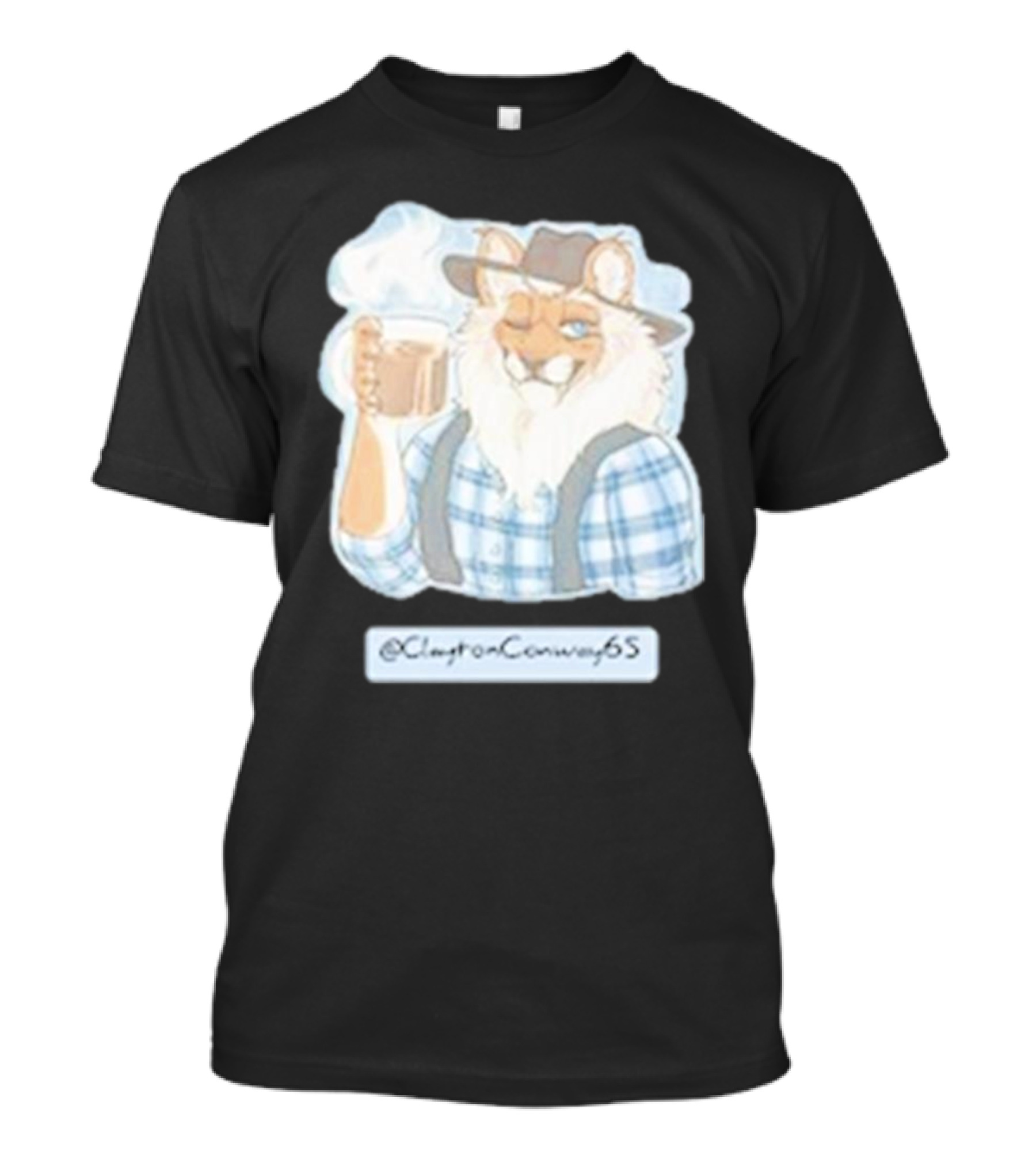 Clayton Conway 65 @ClaytonConway65 Cat In Plaid With Hat Holding Coffee T-Shirt
