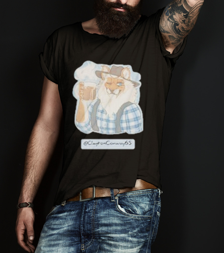Clayton Conway 65 @ClaytonConway65 Cat In Plaid With Hat Holding Coffee T-Shirt