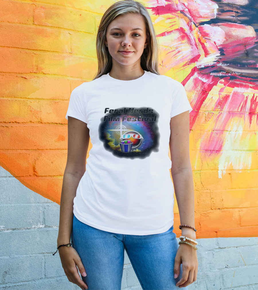 Feral Nerds Film Festival Cosmic 3D Glasses Popcorn Starburst T-Shirt