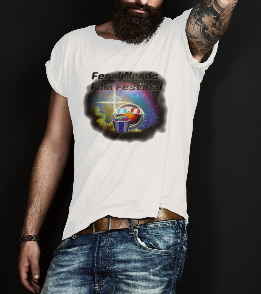 Feral Nerds Film Festival Cosmic 3D Glasses Popcorn Starburst T-Shirt