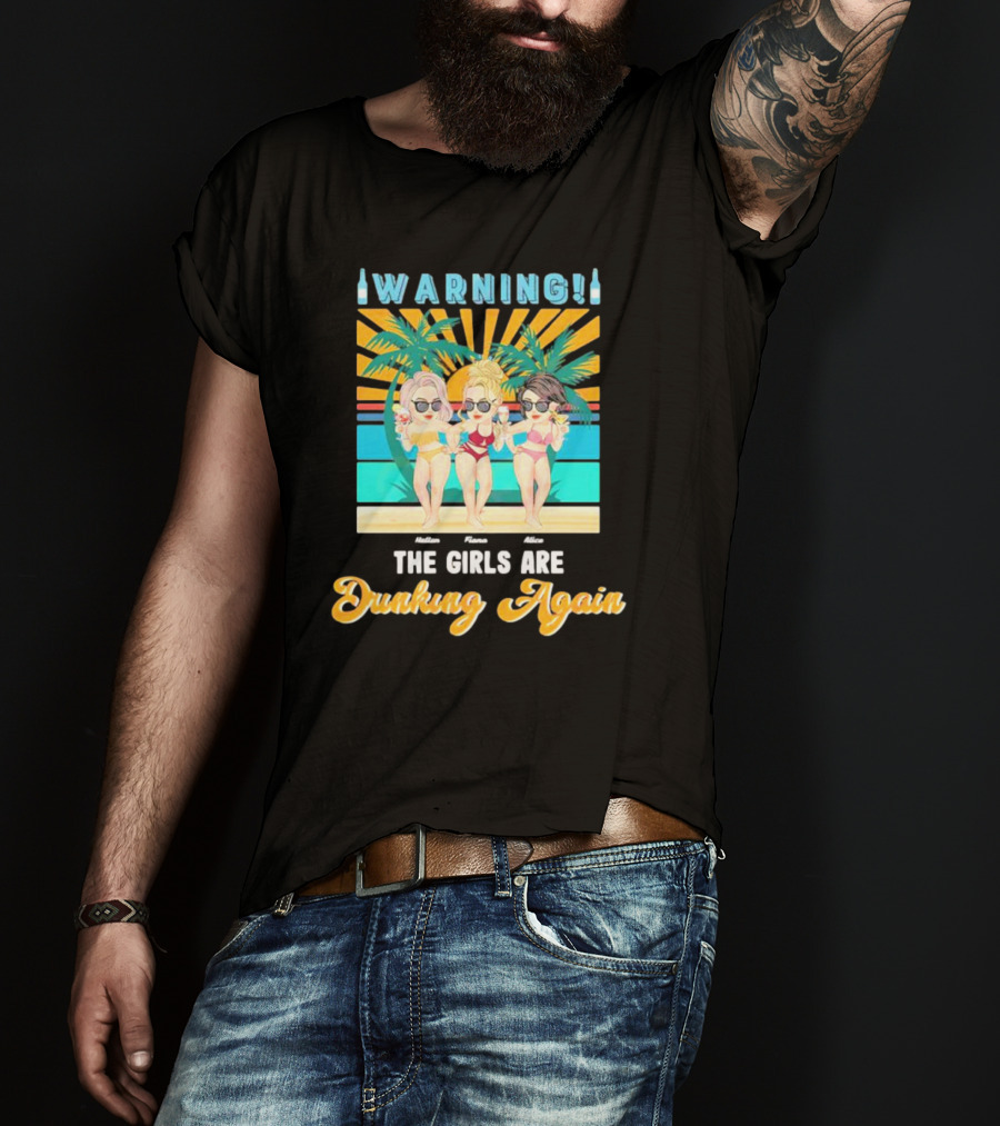 Warning The Girls Are Drinking Again Vintage Beach Party Sun Palm Trees T-Shirt