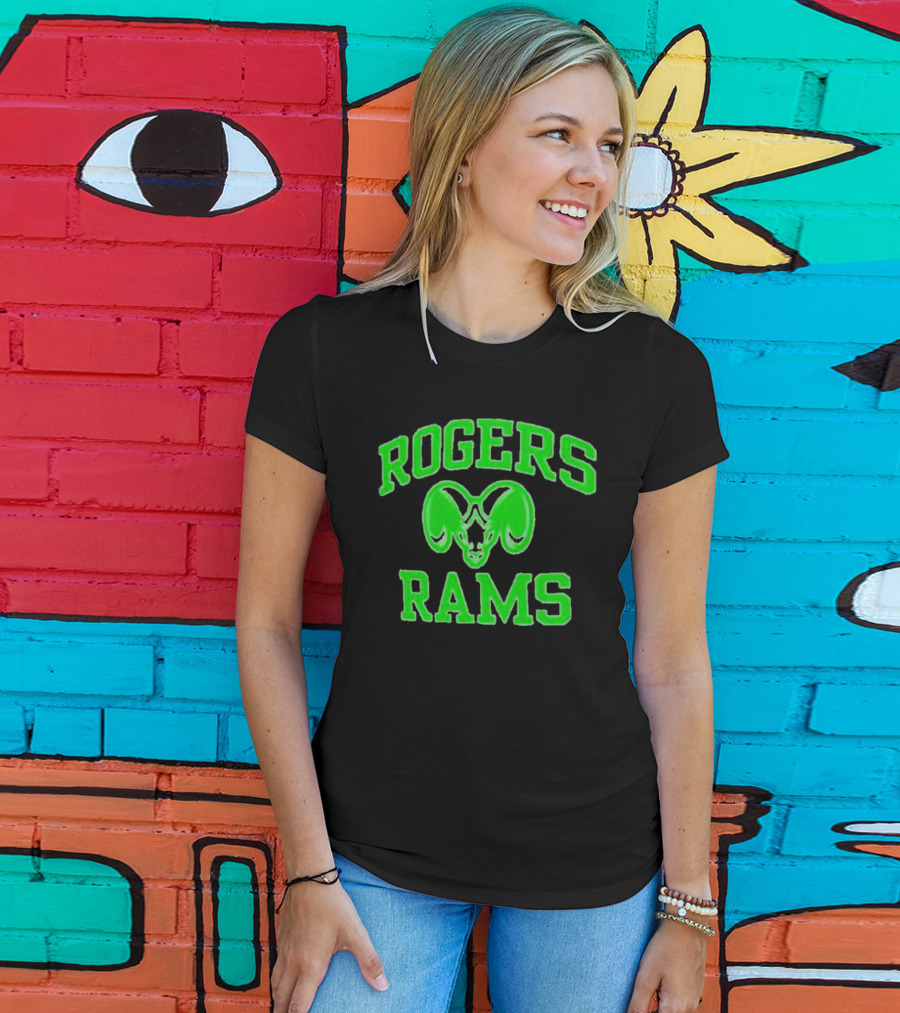 Rogers Rams Green Neon Ram Head Emblem T-Shirt