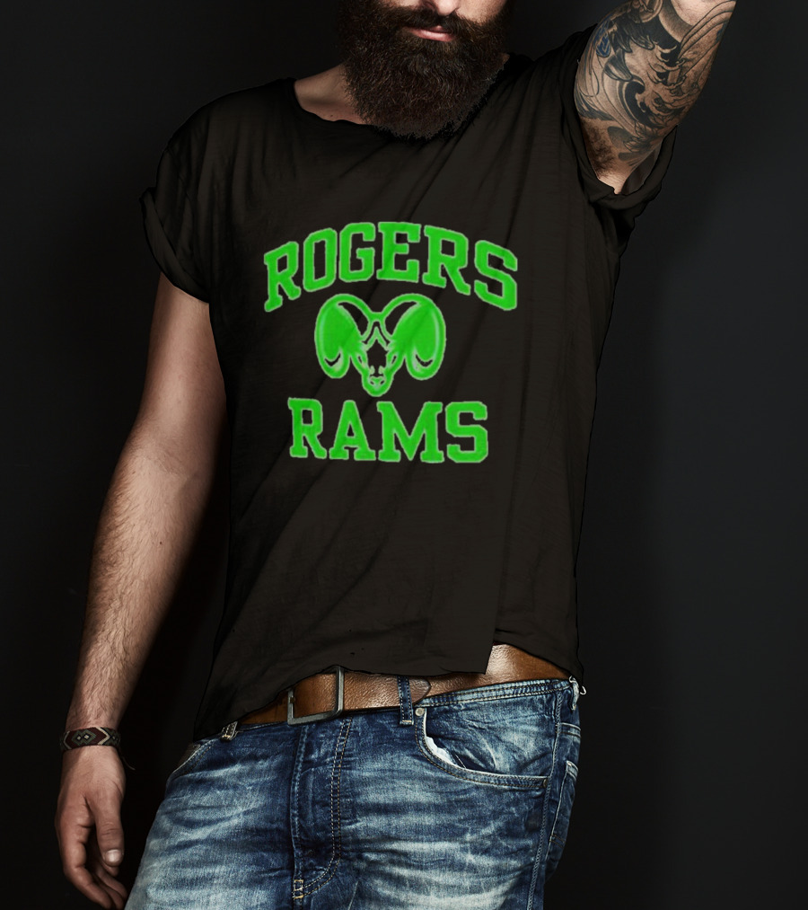 Rogers Rams Green Neon Ram Head Emblem T-Shirt