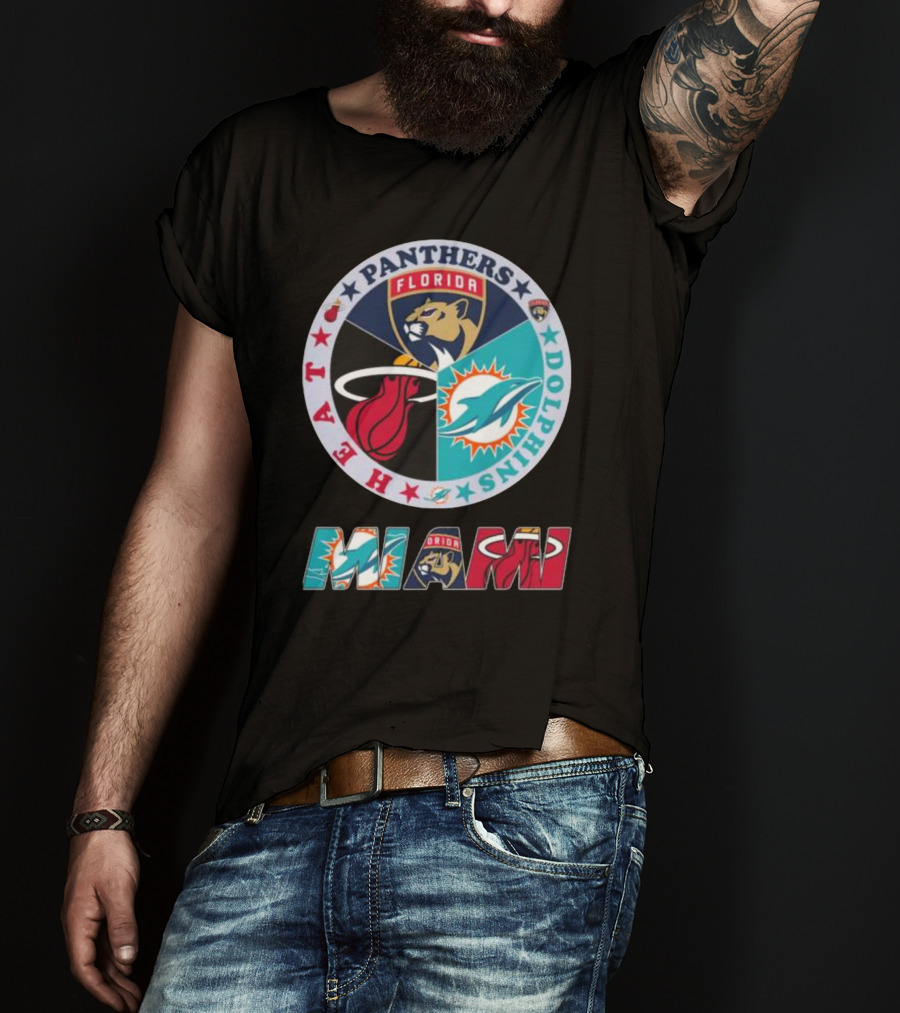 Miami Dolphins Florida Panthers Miami Heat Sports Team Logo Circle MIAMI T-Shirt