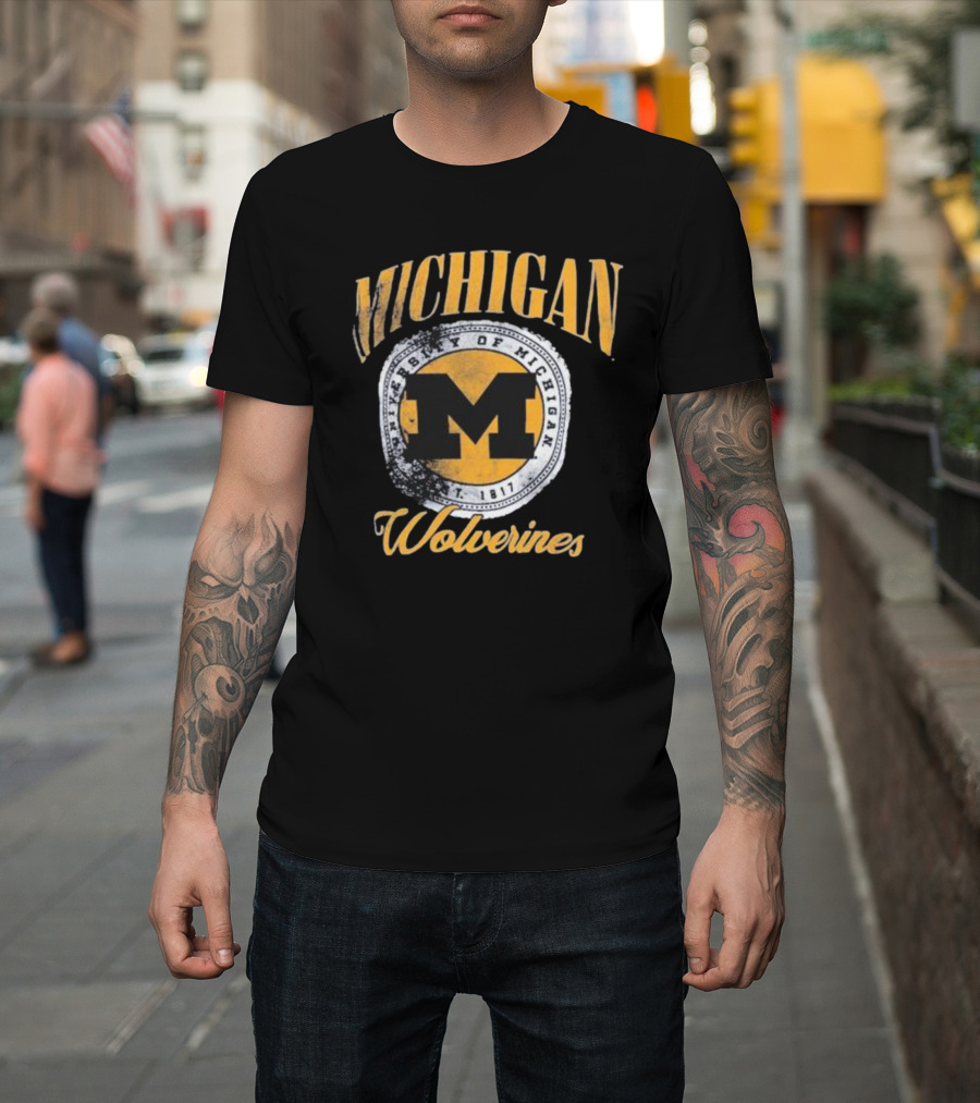Michigan Wolverines University of Michigan M Established 1817 Vintage Pressbox Women’s Oversized Falkland T-Shirt