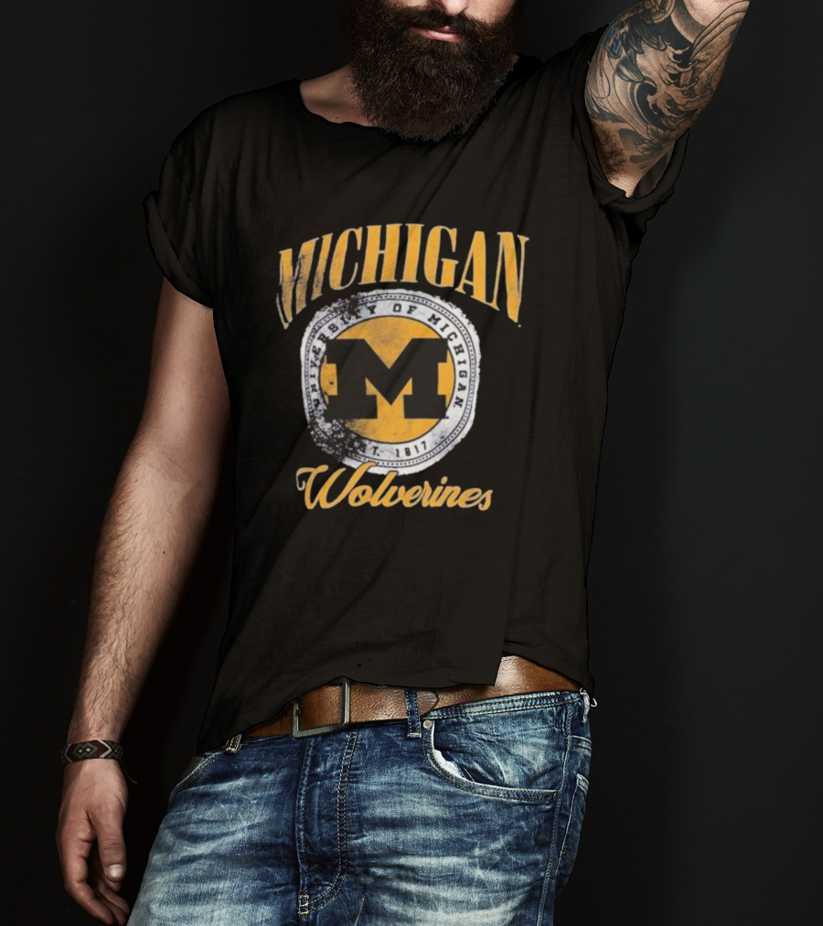 Michigan Wolverines University Of Michigan M Established 1817 Vintage Pressbox Women’s Oversized Falkland T-Shirt