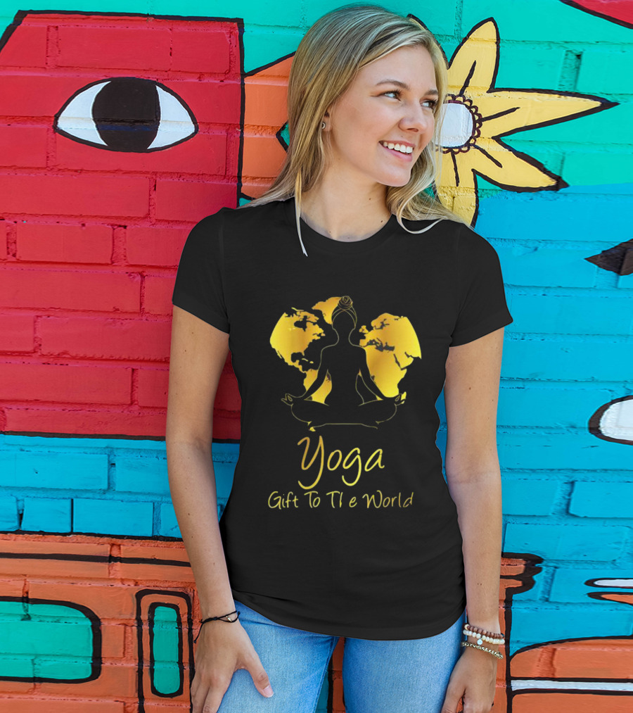 Yoga Gift To The World Globe Silhouette Meditation T-Shirt