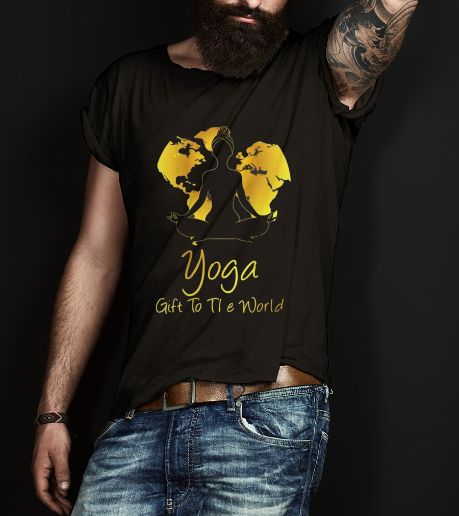 Yoga Gift To The World Globe Silhouette Meditation T-Shirt