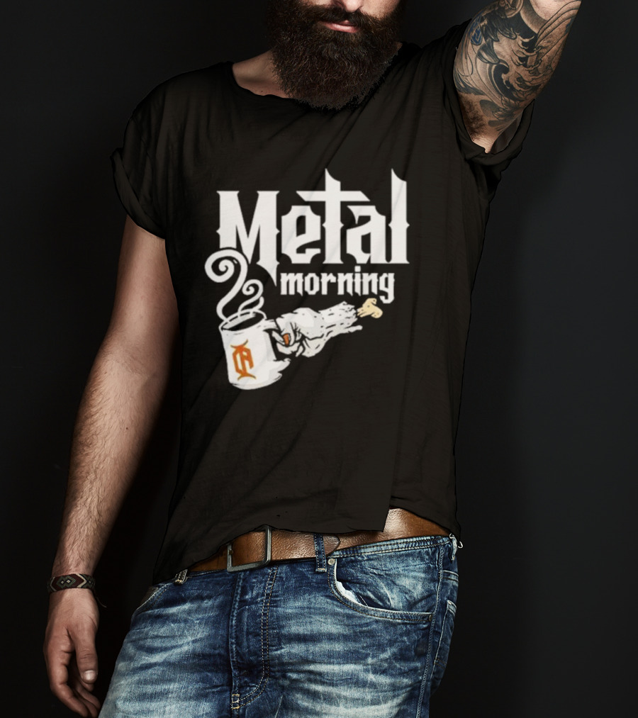 Metal Morning Skeleton Hand Coffee Cup T-Shirt